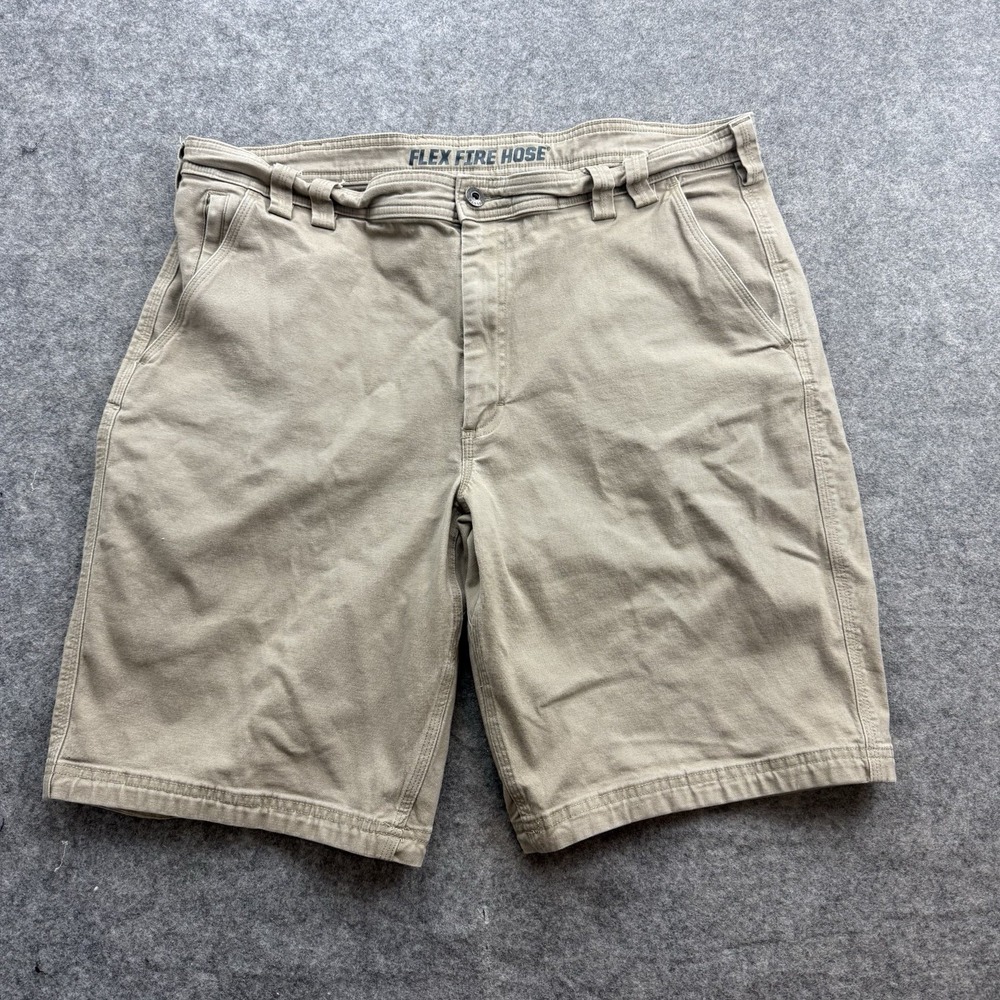 Duluth Trading Flex Fire Hose Shorts Mens 40 Tan Khaki Relaxed Canvas Workwear